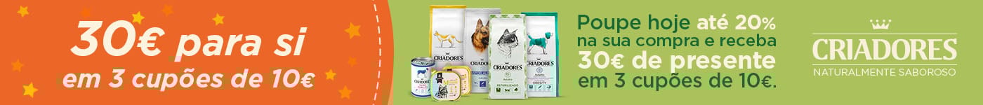 Promoção Criadores: 30€ de oferta na compra de ração para cão ou gato.