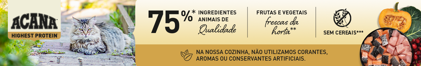 Acana Highest Protein. Leve a proteína ao próximo nível! Alimentação rica em proteína para gatos.
