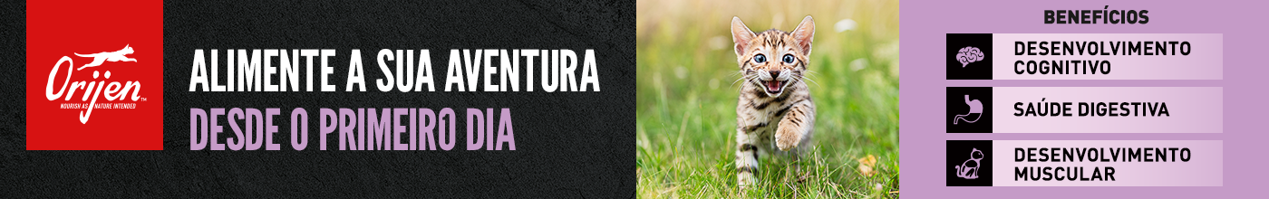 Orijen gatinho. Impulsione as suas aventures desde o primeiro dia, favorecendo o seu desenvolvimento muscular, cognitivo e saúde digestiva.