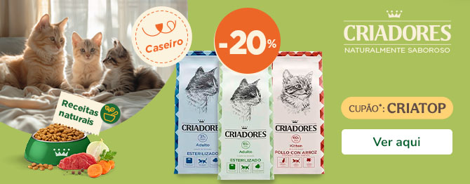 Criadores gato Top Vendas: 20% de desconto nos produtos da Criadores para gato mais vendidos. Promoção especial Tiendanimal!