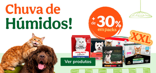 Mais de 30% de desconto em packs de alimento húmido para cão e gato.