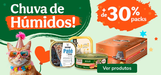 +30% de desconto em packs de alimentação húmida para gatos.