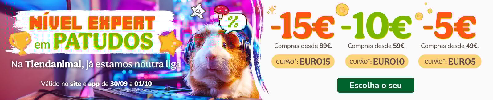 15€ de desconto em compras desde 89€ com o cupão: EURO15 ou 10€ de desconto em compras desde 59€ com o cupão: EURO10 ou 5€ de desconto em compras desde 49€ com o cupão: EURO5