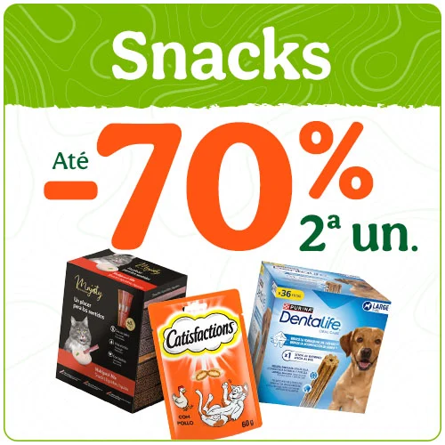 Até 70% de desconto na 2.ª unidade de snacks para o seu patudo.