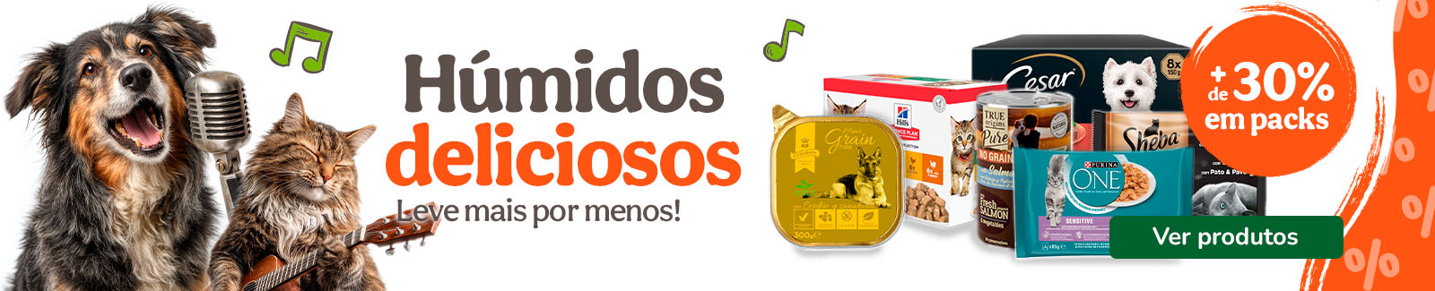+30% de desconto em packs de alimento h&uacute;mido para o seu patudo.