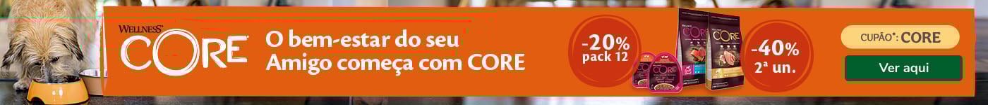2.ª unidade com 40% de desconto em ração Wellness Core e 20% em húmido para cães