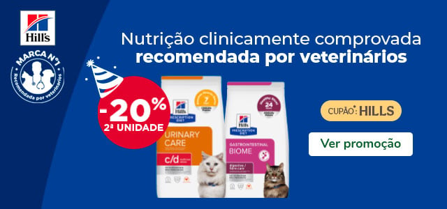 Até 20% de desconto na 2ª unidade de uma seleção de ração para gato da Hill's Prescription Diet.