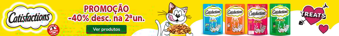 Catisfactions: 2.ª unidade de snacks para gatos com 40% de desconto.