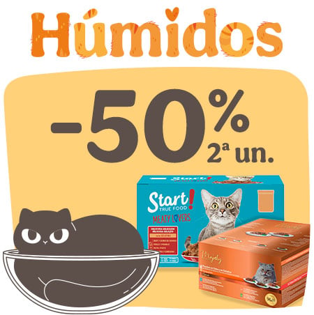 -50% de desconto na 2ª un. em comida húmida para gatos.