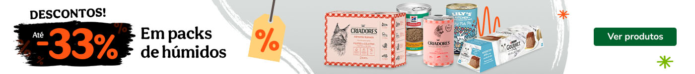 33% de desconto em packs de alimento húmido.