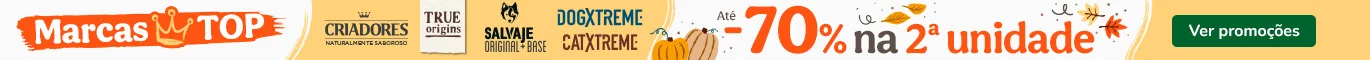 Até 70% de desconto na 2.ª unidade em ração das marcas exclusivas Criadores, True Origins Pure, True Origins Wild, Salvaje e Dogxtrem.