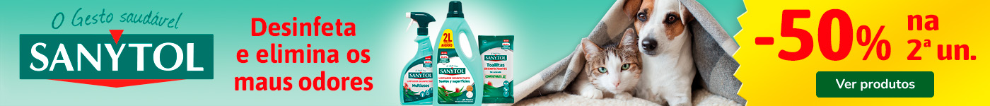 Desconto de 50% na 2.ª unidade de produtos de limpeza Sanytol.
