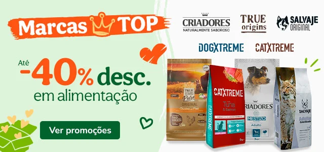 Até 40% de desconto numa seleção de marcas para o seu patudo.