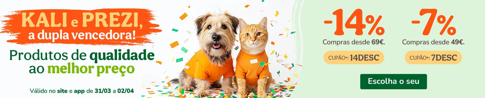 14% de desconto em compras desde 69&euro; com o cup&atilde;o 14DESC ou 7% de desconto na sua compra desde 49&euro; com o cup&atilde;o 7DESC.