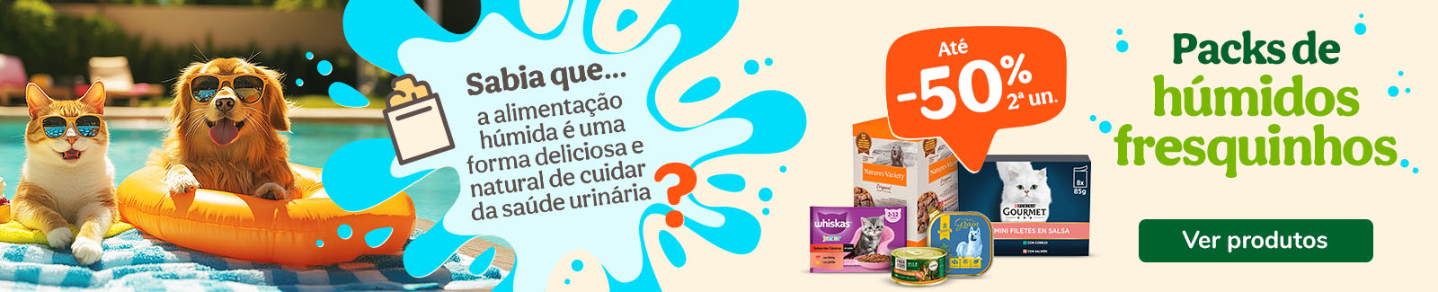 2.ª unidade com até 50% de desconto numa seleção de húmidos para cães e gatos