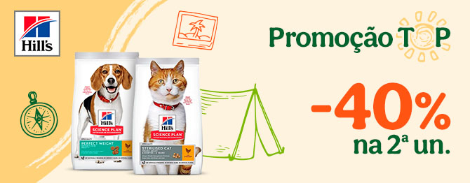 Promoção Hill’s Science Plan para cães: 40% de desconto na 2.ª unidade de ração seca em formatos pequenos.