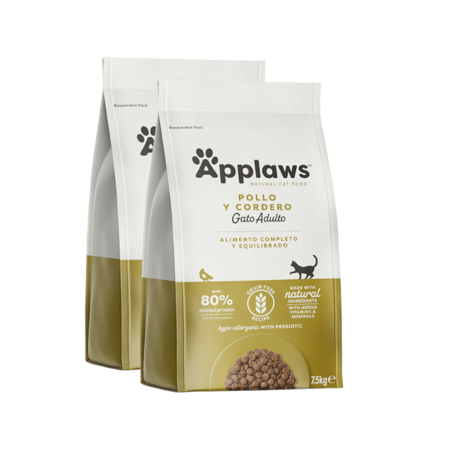 2 x 7.5 kg Applaws Adult ração com frango e cordeiro para gatos Pack poupança!