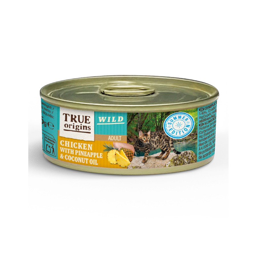 24 latas x 85 g True Origins Wild Summer Patê enlatado de frango com ananás e óleo de coco para gatos Pack poupança!