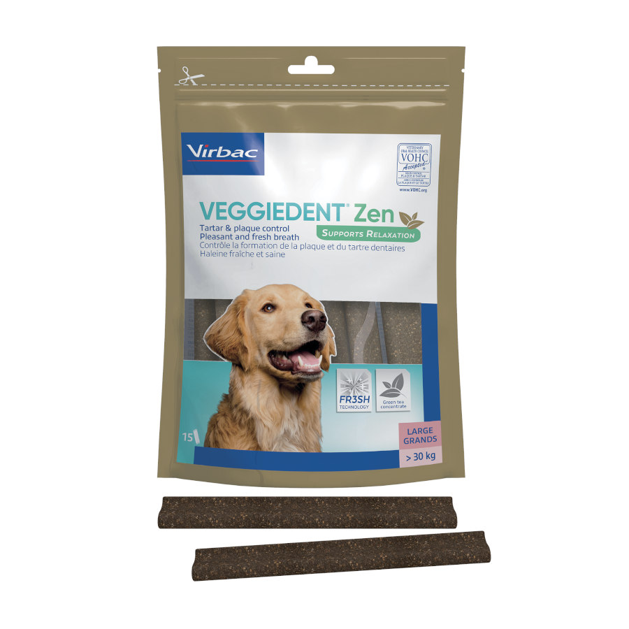 15 sticks Virbac Láminas Veggiedent Zen L para cães