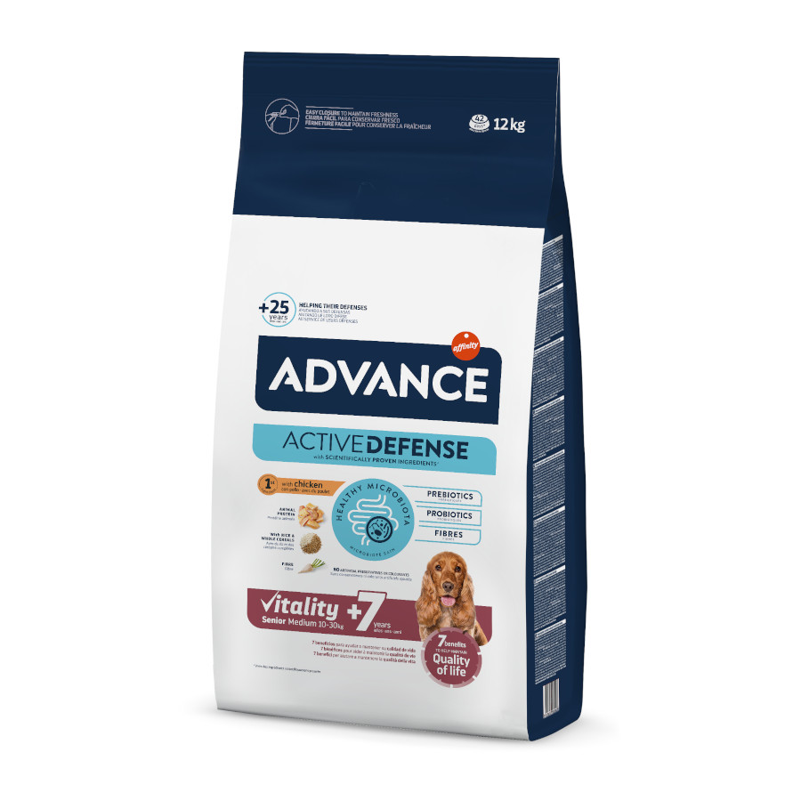 12 kg Advance Active Defense Medium Senior +7 Frango e Arroz ração para cães
