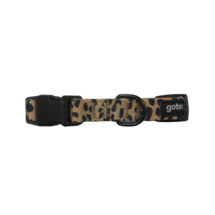 Gotoo Coleira estampada leopardo castanha para cães