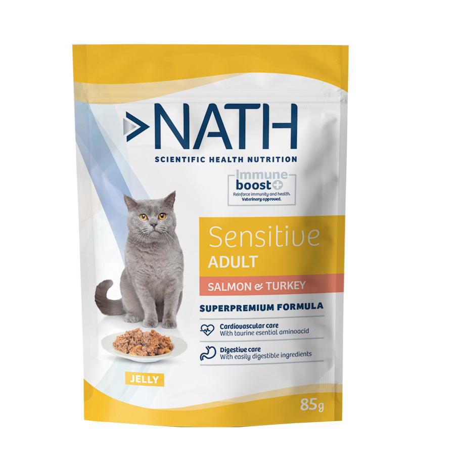1.02 kg Nath Sensitive Adult Salmão e Peru em Gelatina Saquetas para gatos