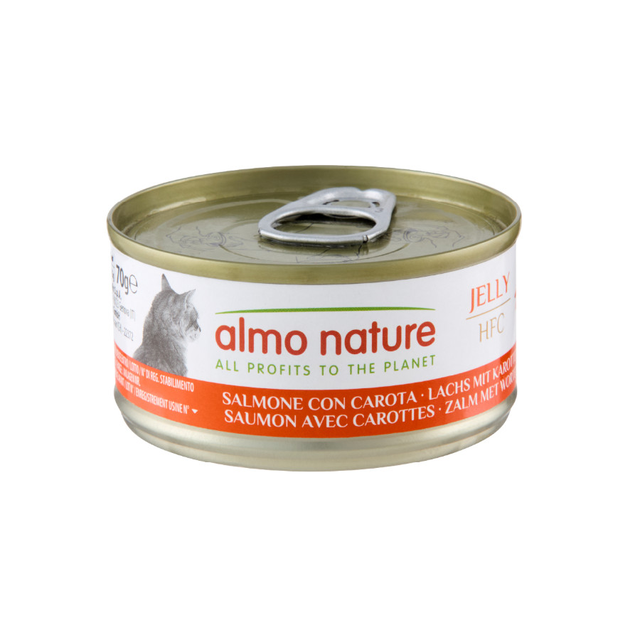 12 latas x 70 g Almo Nature HFC Salmão com Cenouras em Geleia lata para gatos Pack poupança!