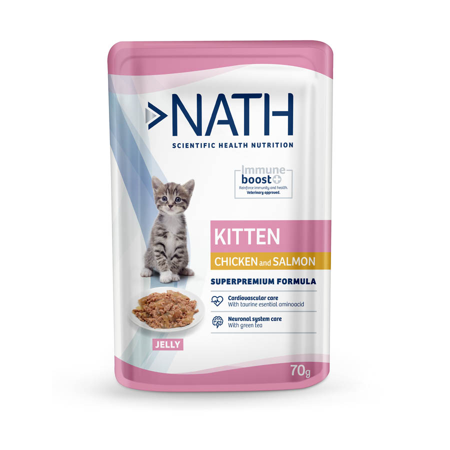 24 saquetas x 70 g Nath Kitten Frango e Salmão Saquetas em gelatina para gatos Pack poupança!