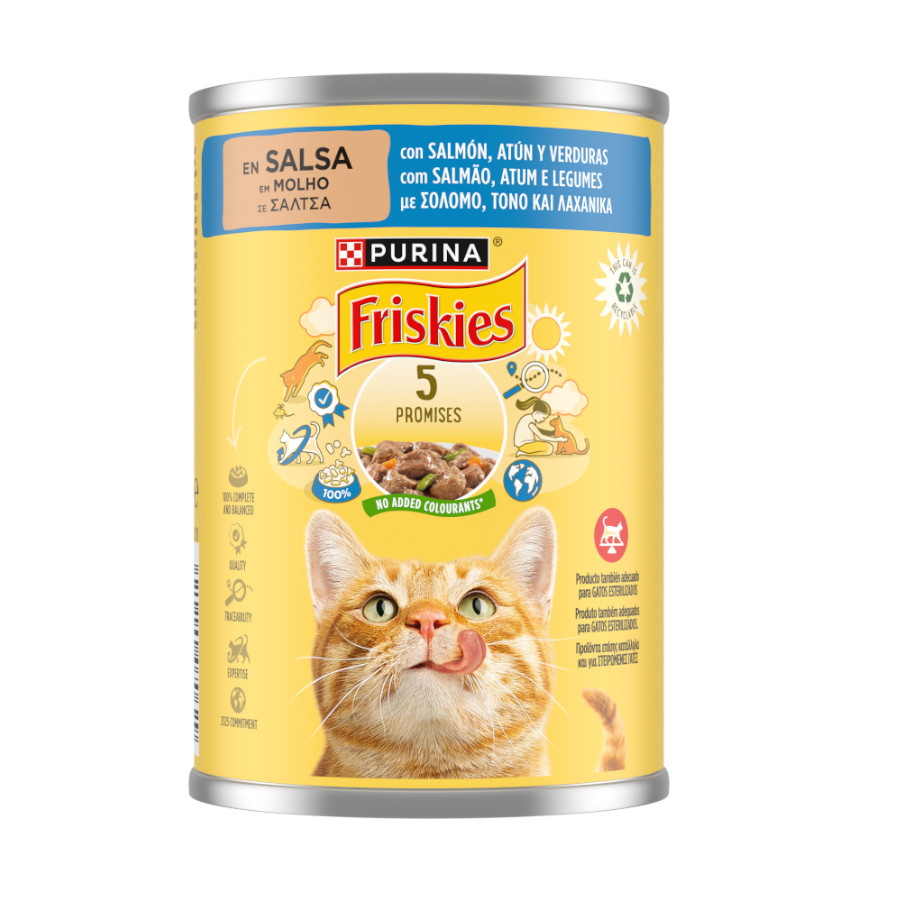 400 g Purina Friskies Adult salmão e atum lata para gatos