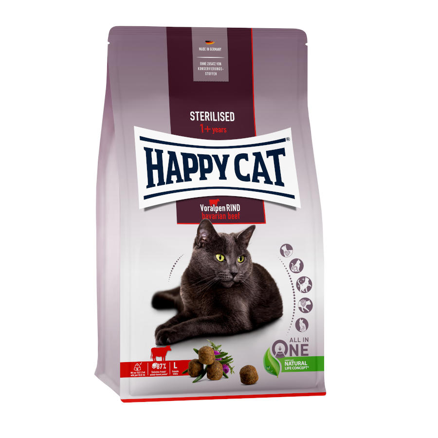4 KG 4 kg Happy Cat Sterilised Adult Bavarian Beef ração para gatos