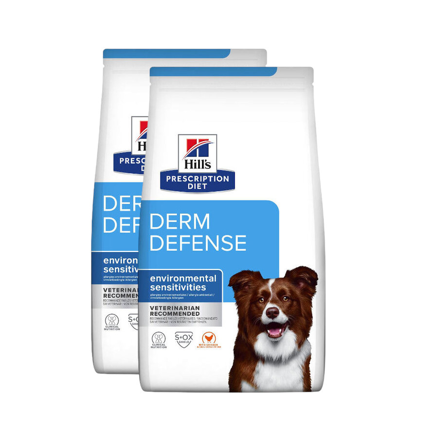 2 x 12 kg Hill´s Prescription Diet Derm Defense Frango ração para cães Pack poupança!