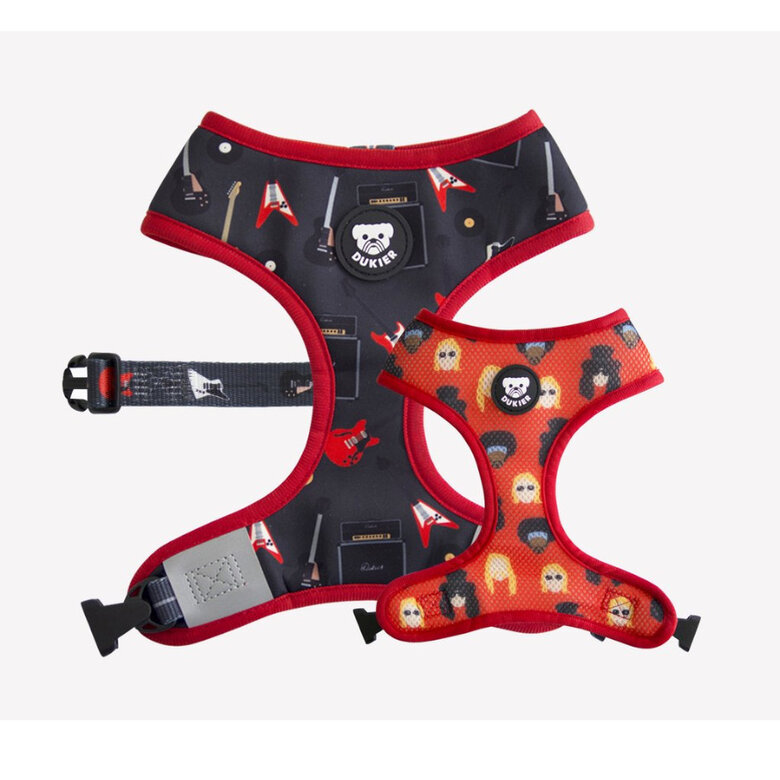 Dukier Peitoral reversível com estampado roqueiro para cães