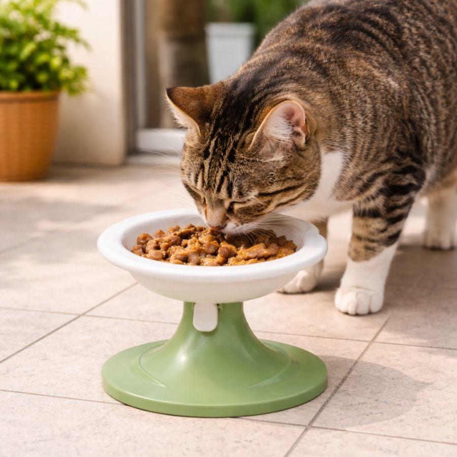 Leeby Comedouro Elevado Inclinado em Cerâmica Estilo Flor para gatos