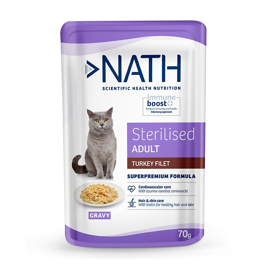 70 g Nath Adult Sterilised Filetes de Peru Saqueta em molho para gatos
