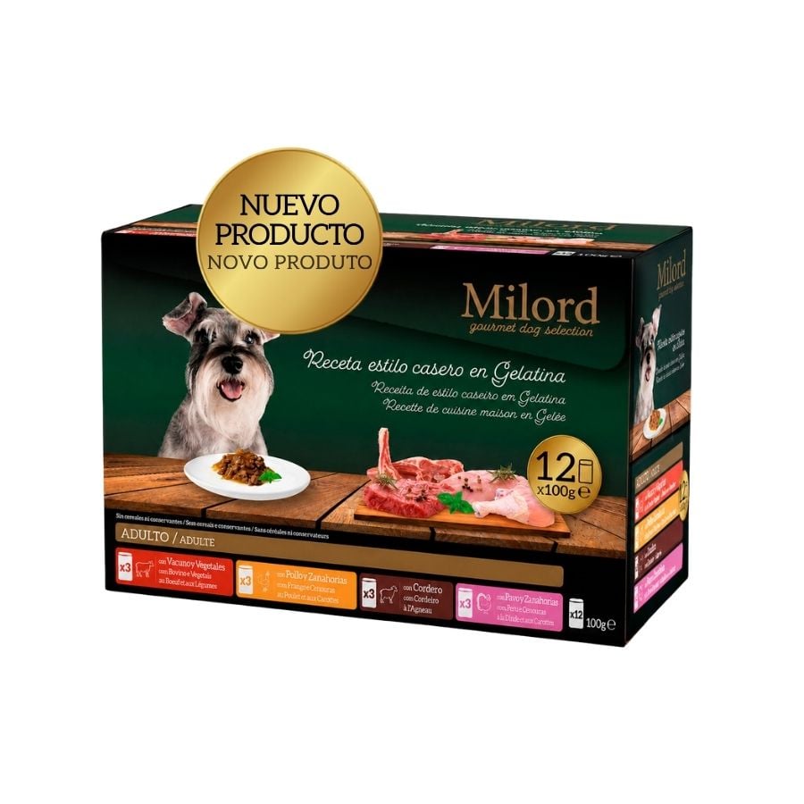 1.317 KG 12 x 100 g Milord Adult Receita ao estilo caseiro em gelatina Saquetas para cães - Multipack