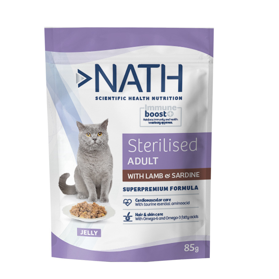 24 saquetas x 85 g Nath Sterilised Adult Cordeiro e Sardinha em Gelatina Saquetas para gatos Pack poupança!