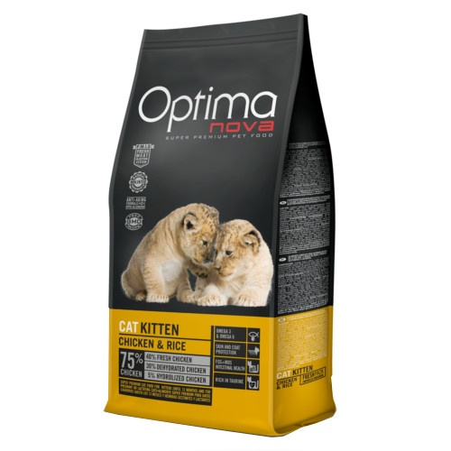 2 kg Optima Kitten Nova Frango e Arroz ração para gatos