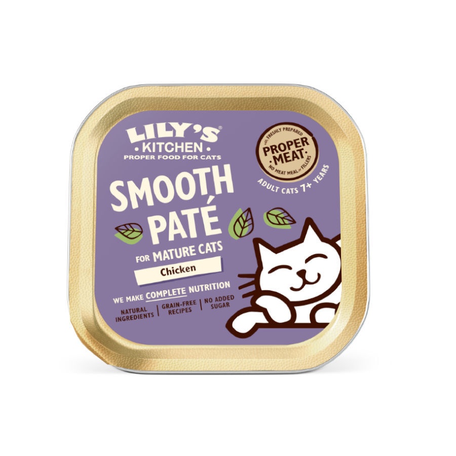 12 terrinas x 85 g Lily's Kitchen Mature Smooth Frango em patê para gatos Pack poupança!
