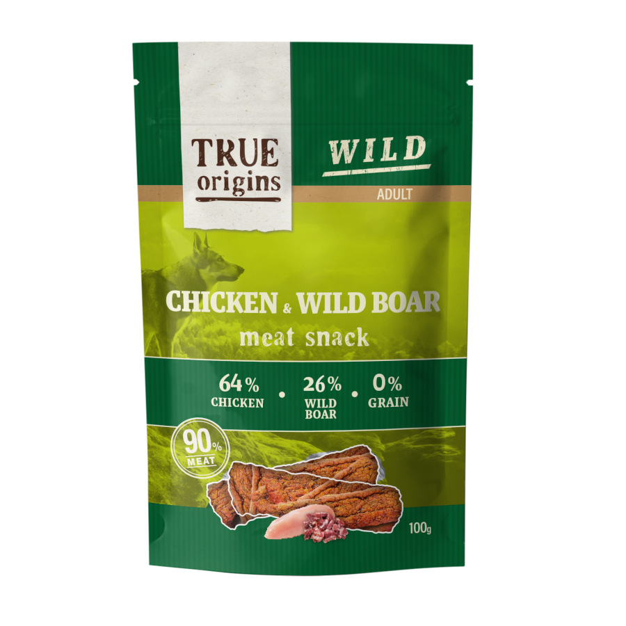 True Origins Tiras Wild Adult Frango e Javali para cães