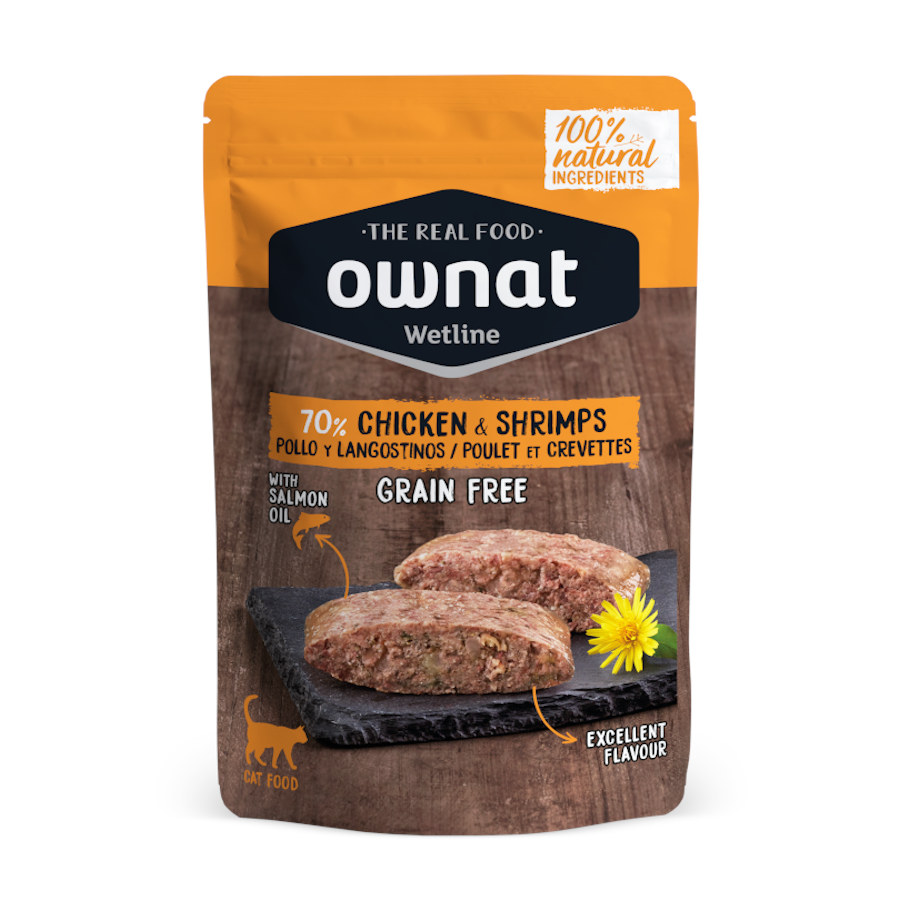 Ownat Wetline Frango e Camarão saquetas para gatos