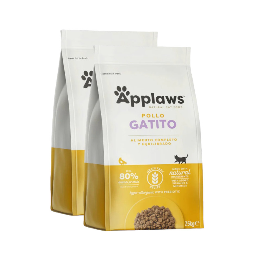 2 x 7.5 kg Applaws Kitten ração com frango para gatinhos Pack poupança!