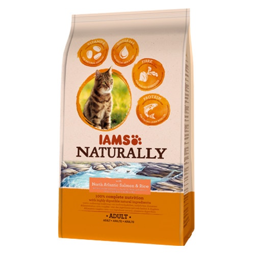 2.7 KG IAMS Adult Naturally Salmão ração para gatos