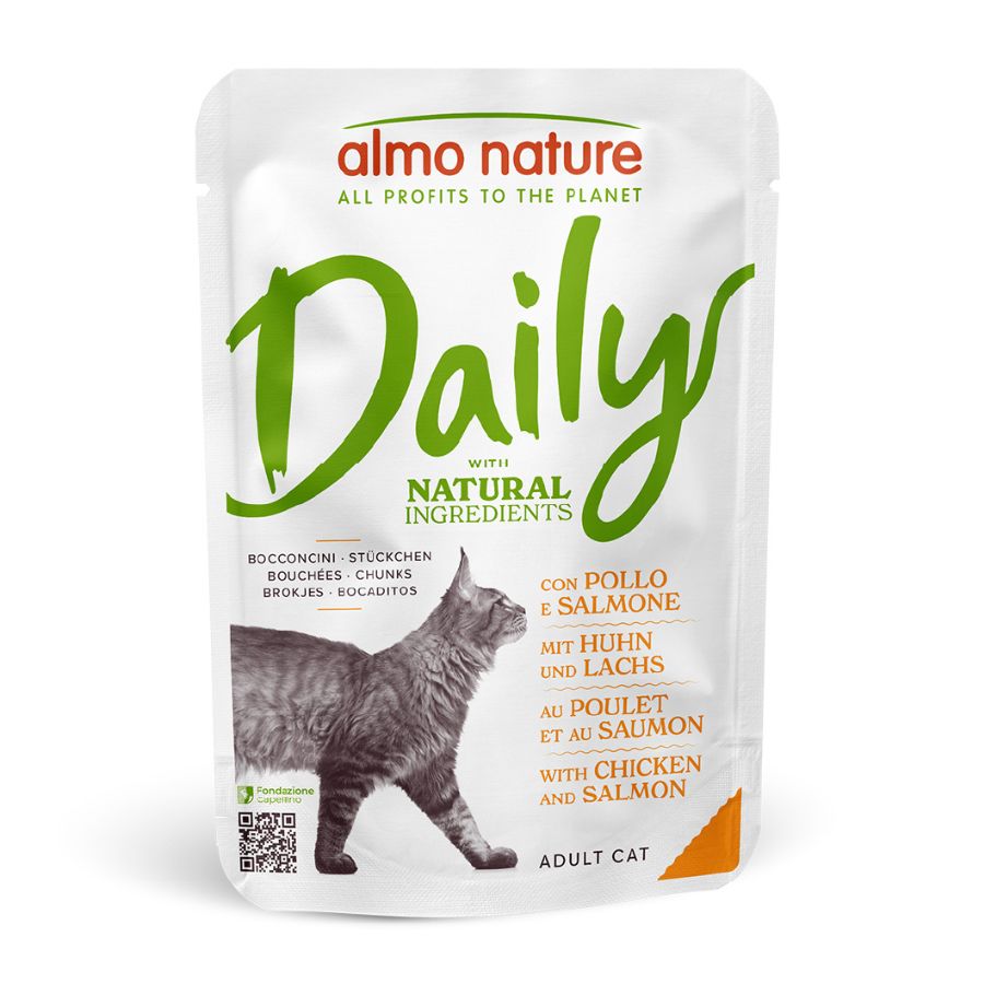 48 saquetas x 70 g Almo Nature Daily comida húmida com salmão para gatos Pack poupança!