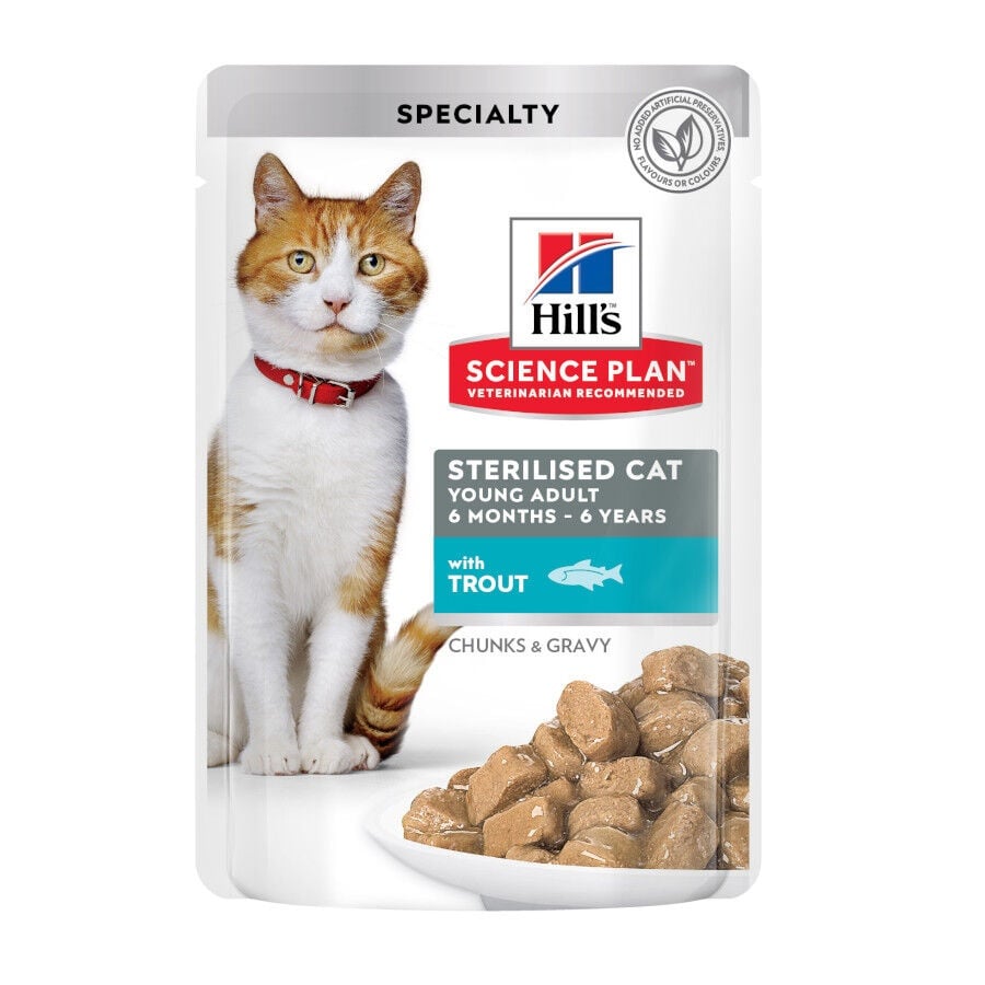 85 g Hill's Young Adult Science Plan Sterilised Truta Saqueta em Molho para gatos