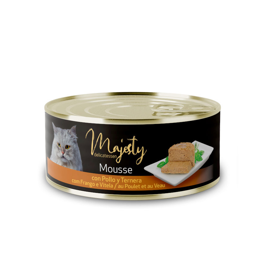 12 latas x 85 g Majesty Adult Mousse de Frango e Carne de Vitela Lata Pack poupança!