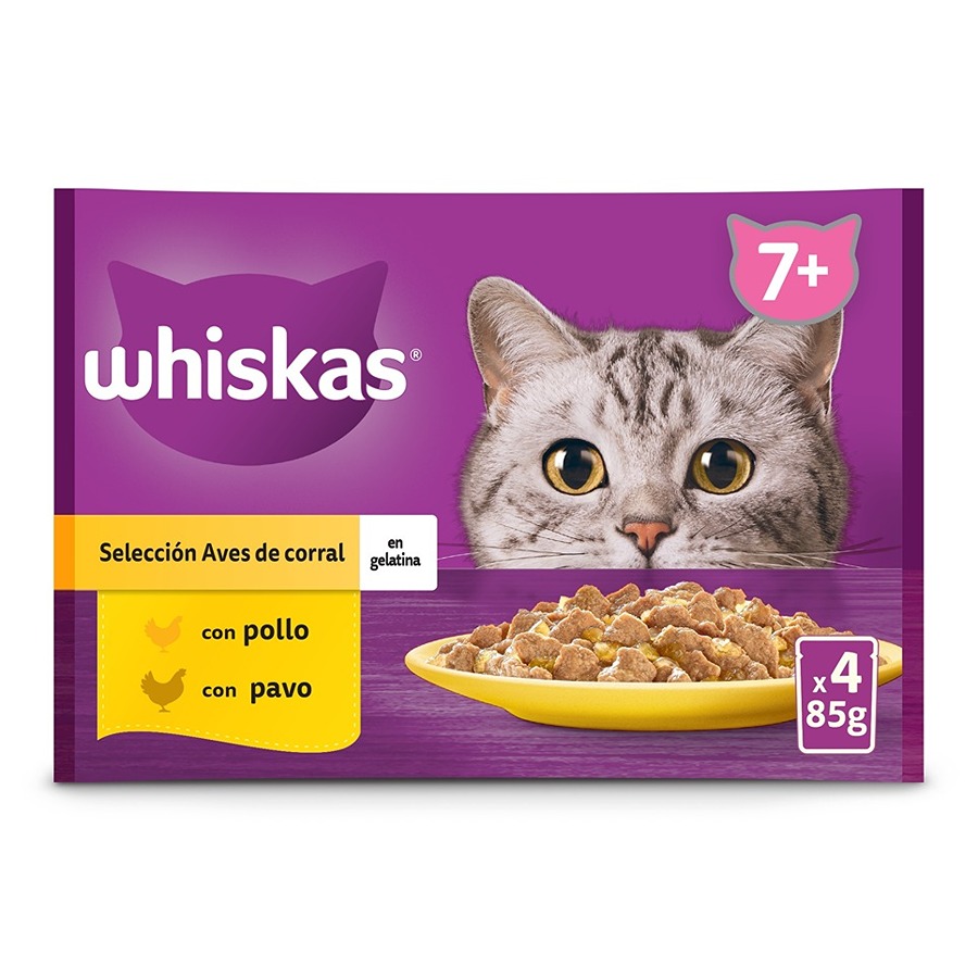 24 saquetas x 85 g Whiskas Aves Geleia em Saqueta para Gatos Senior -   Pack poupança!