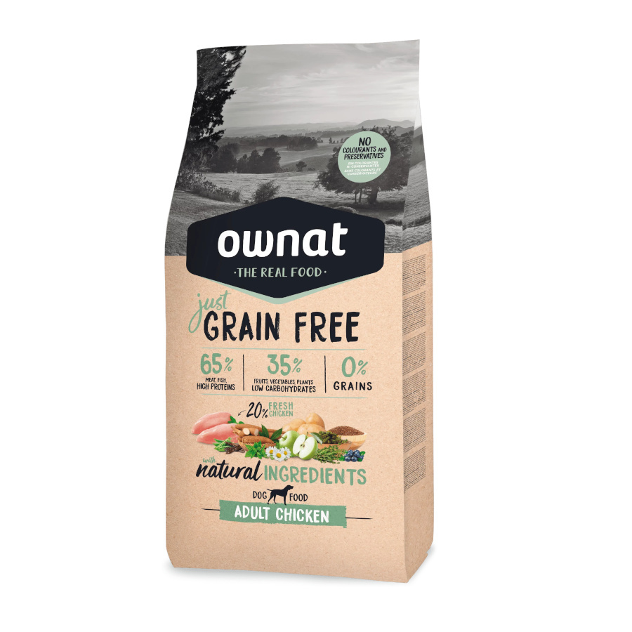 3 KG Ownat Adult Just Grain Free Frango ração para cães