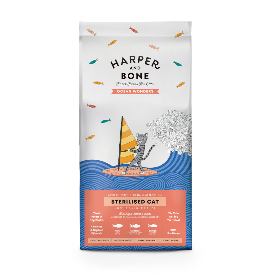 2 kg Harper & Bone Ocean Wonders Ração de Peixe para gatos esterilizado para gatos