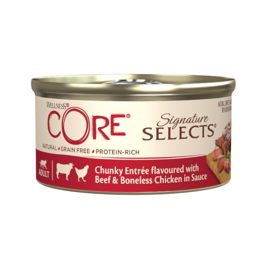 12 latas x 79 g Wellness Core Chunky carne de frango lata para gatos Pack poupança!
