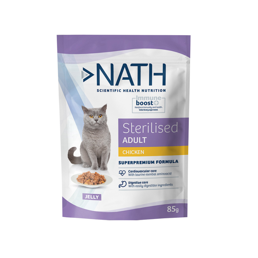 24 saquetas x 85 g Nath Sterilised Adult Frango em Gelatina Saquetas para gatos Pack poupança!